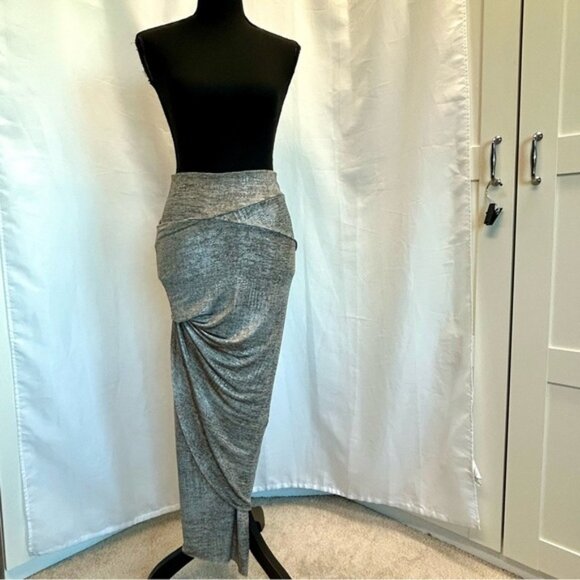 Sirens metallic silver taupe brown draped asymmetrical mermaid bodycon skirt - Picture 11 of 12
